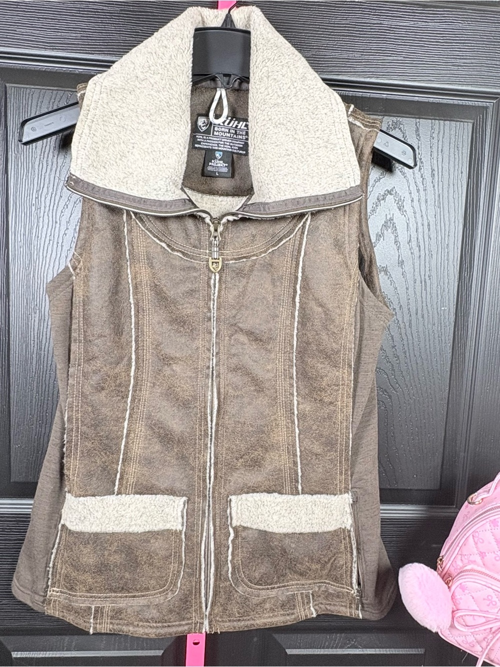 Kuhl Brown Quilted Vest with Cream Sherpa Collar